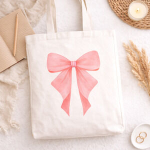 Pink Bow Canvas Tote Bag | Coquette Aesthetic Tote |  Spring Easter Tote